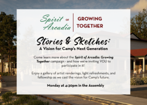Invitation to Stories & Sketches event each Monday at 4:30p during Camp's 2026 Family Weeks
